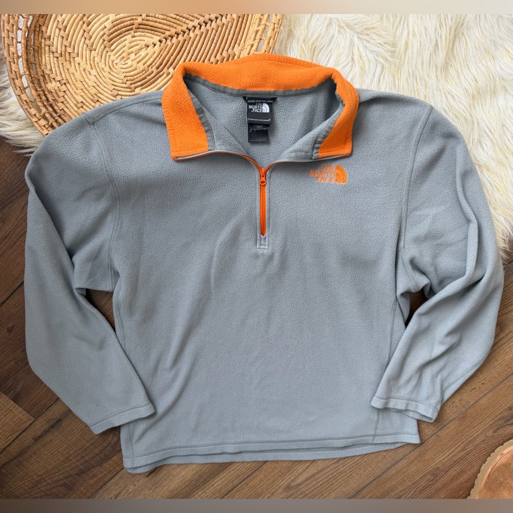 The North Face Grey Orange Glacier 1/4 Zip Fleece Pullover Sweatshirt Size XL